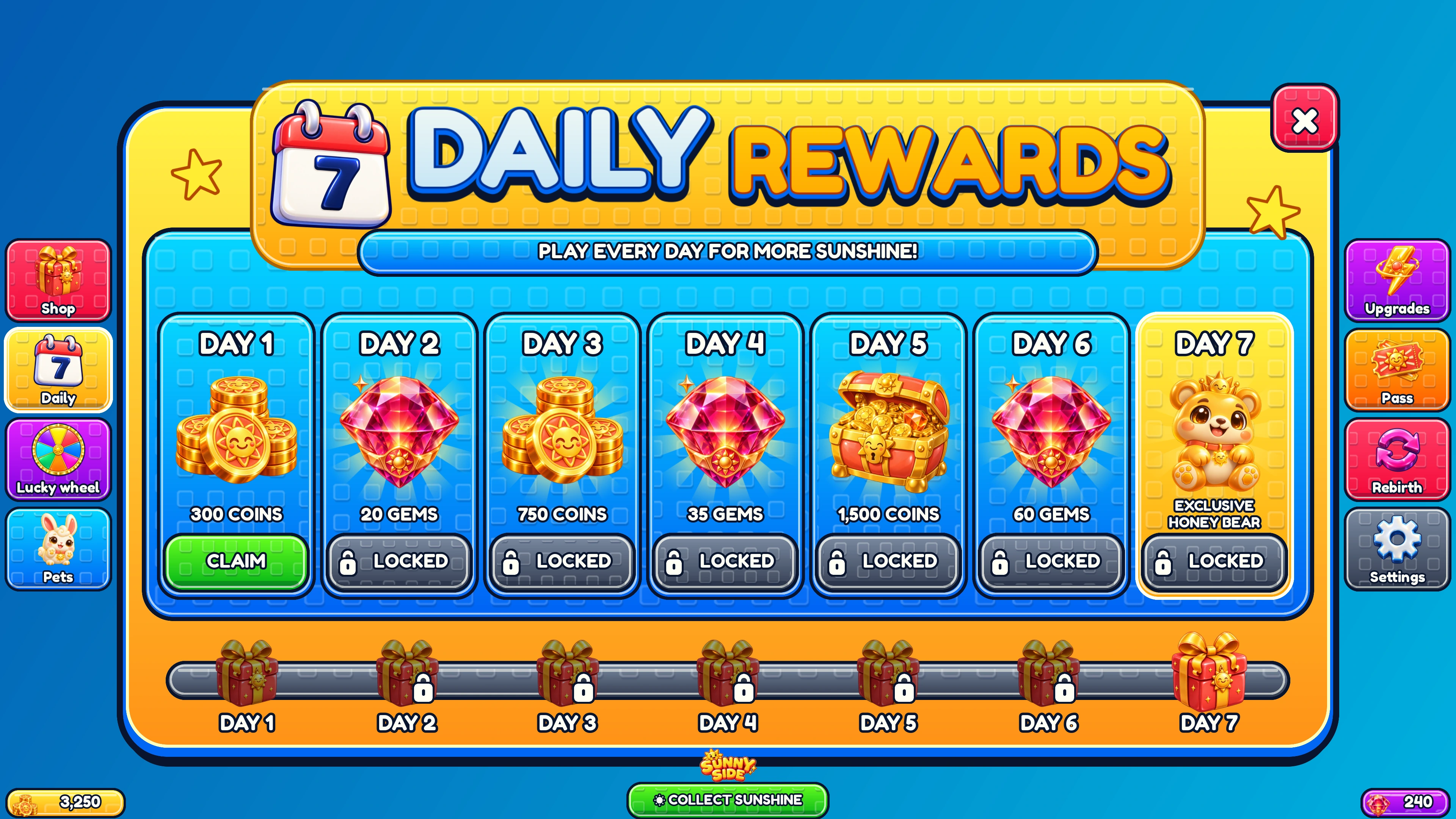 SUNNY SIDE — Daily Rewards in Roblox Studio
