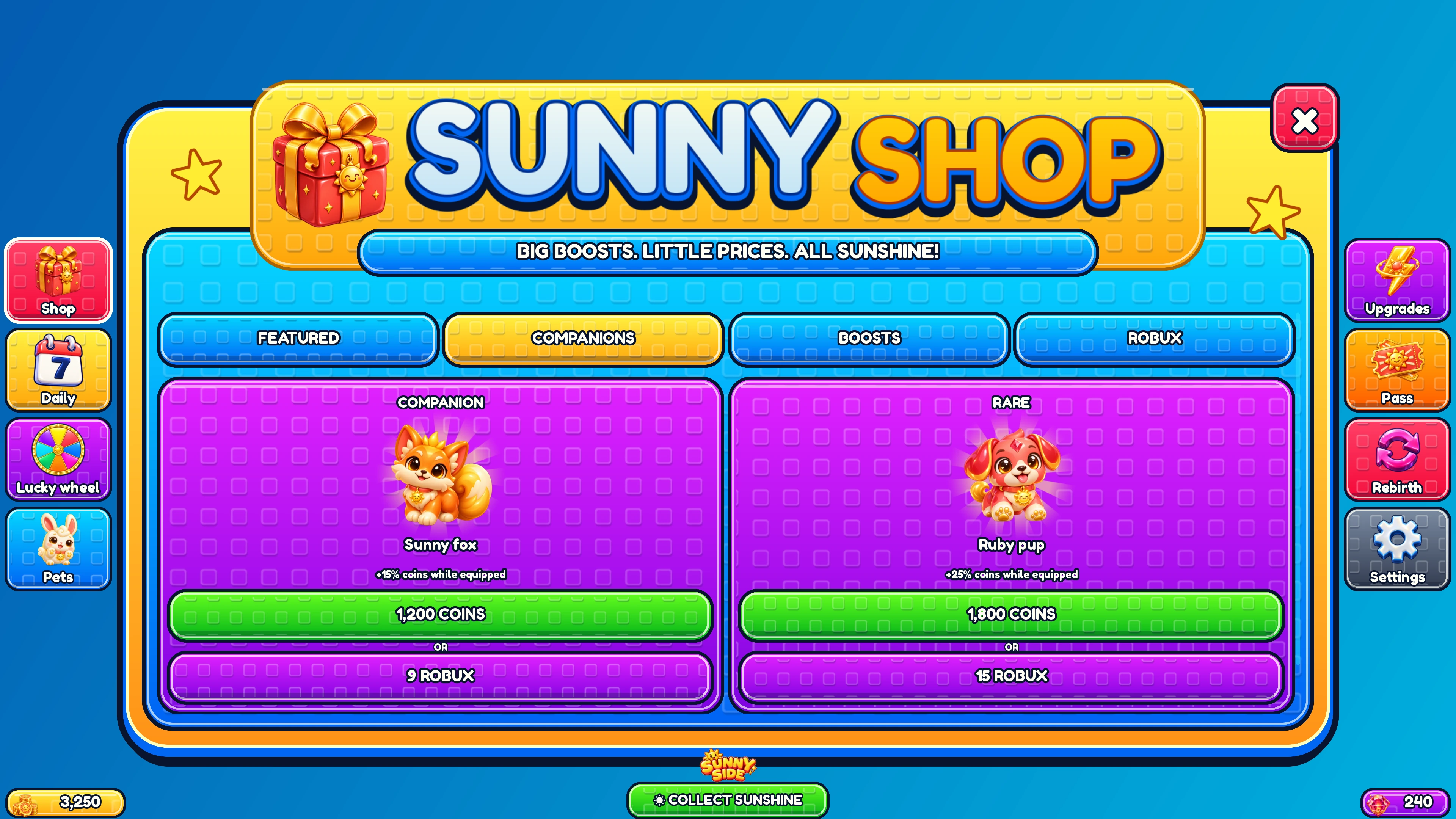 SUNNY SIDE — Companion shop in Roblox Studio