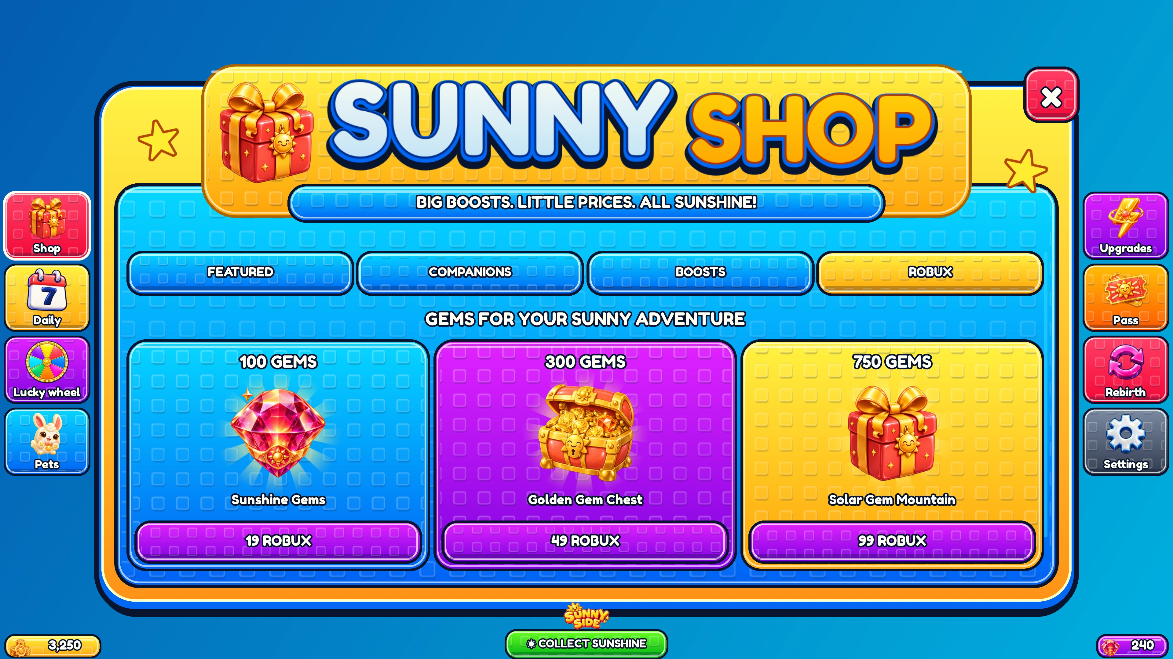 SUNNY SIDE — Robux gem packs in Roblox Studio