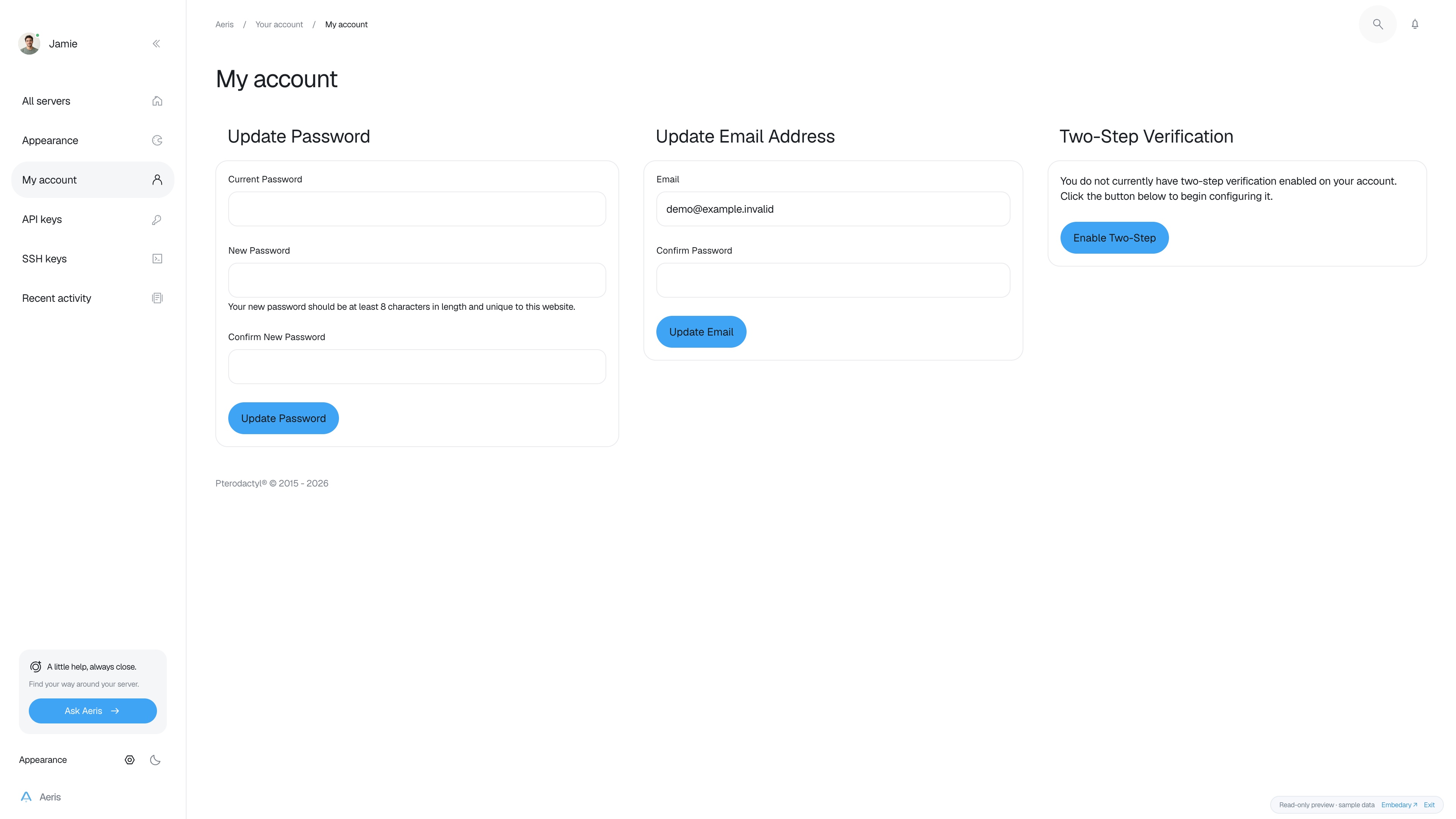 Aeris — Account · sample data