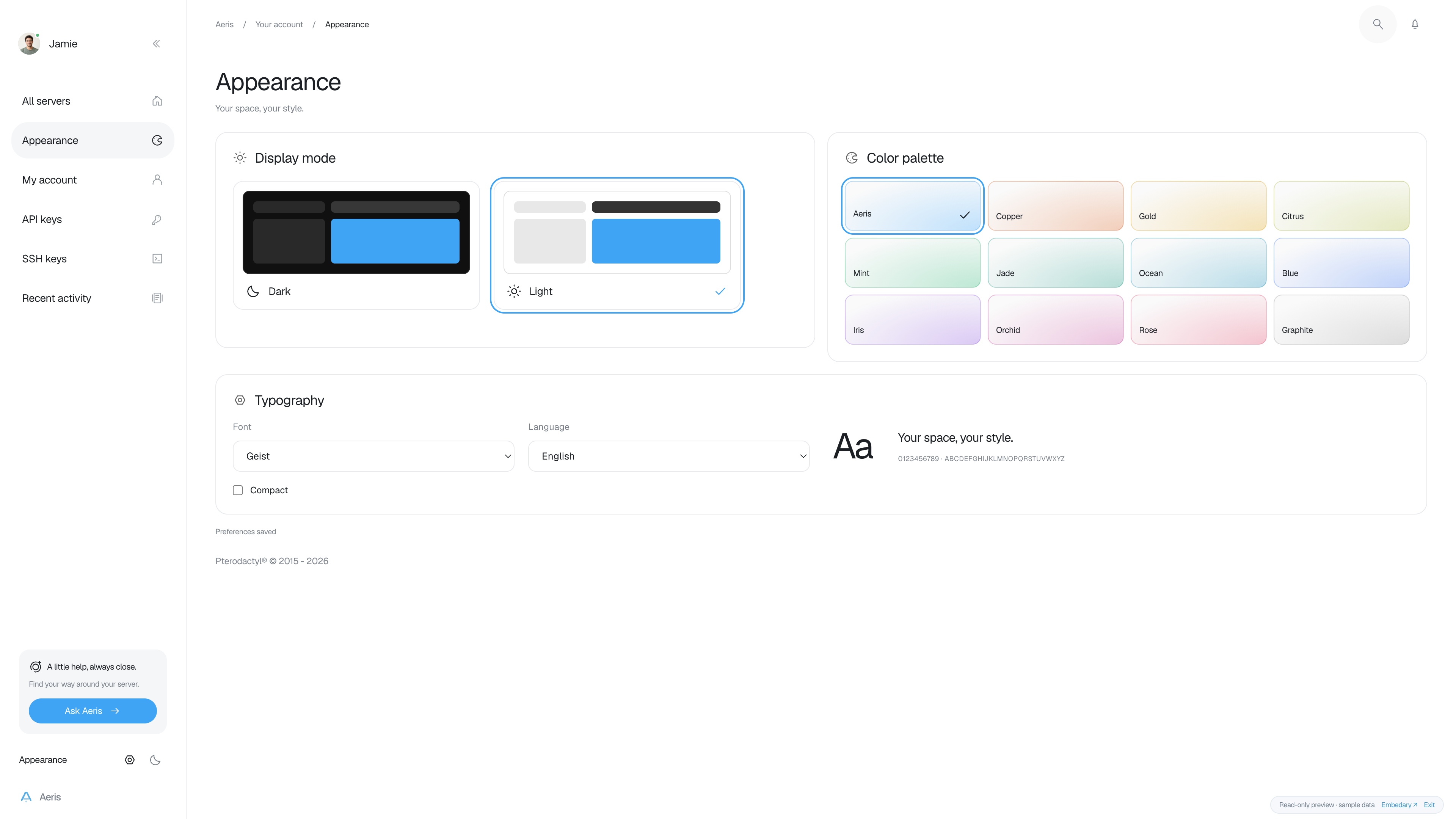 Aeris — Your workspace · sample data