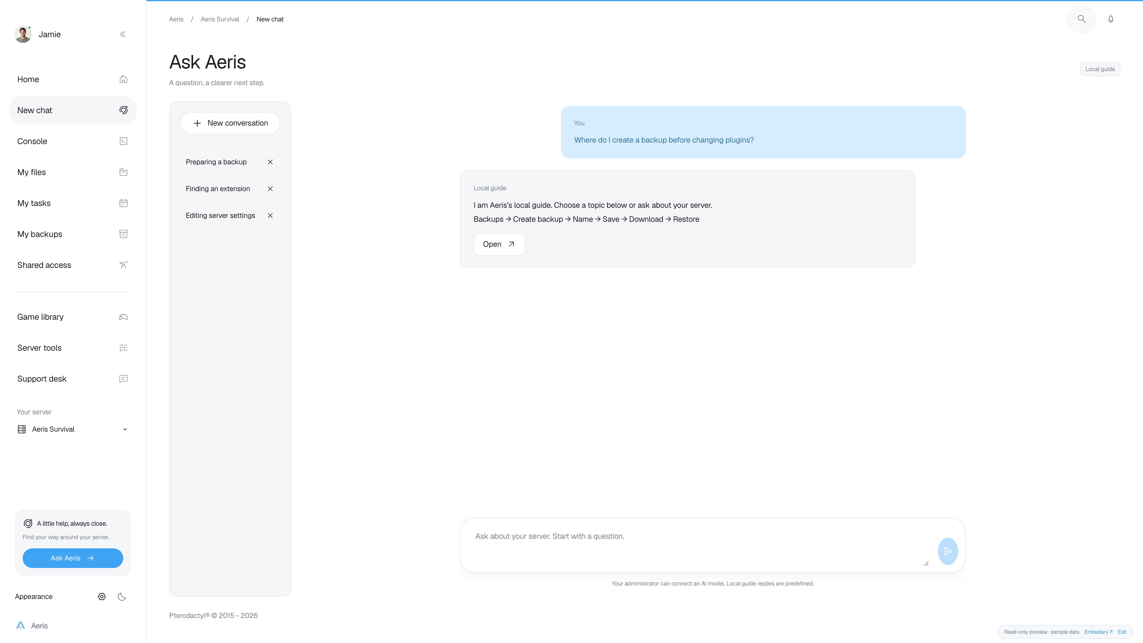 Aeris — Aeris assistant · sample data