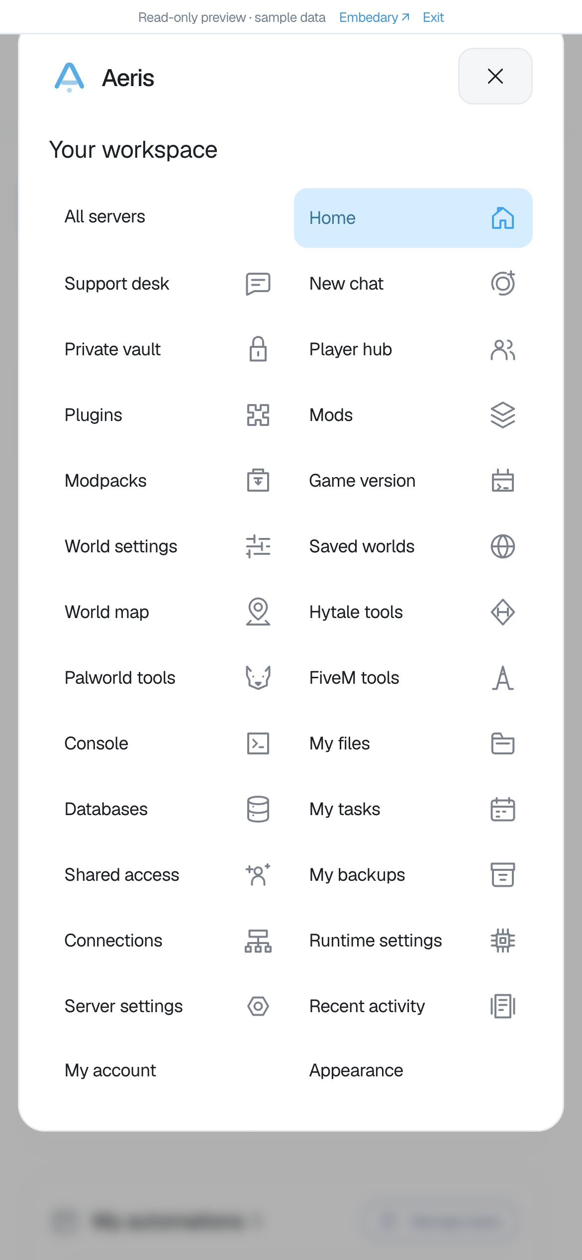 Aeris mobile navigation drawer
