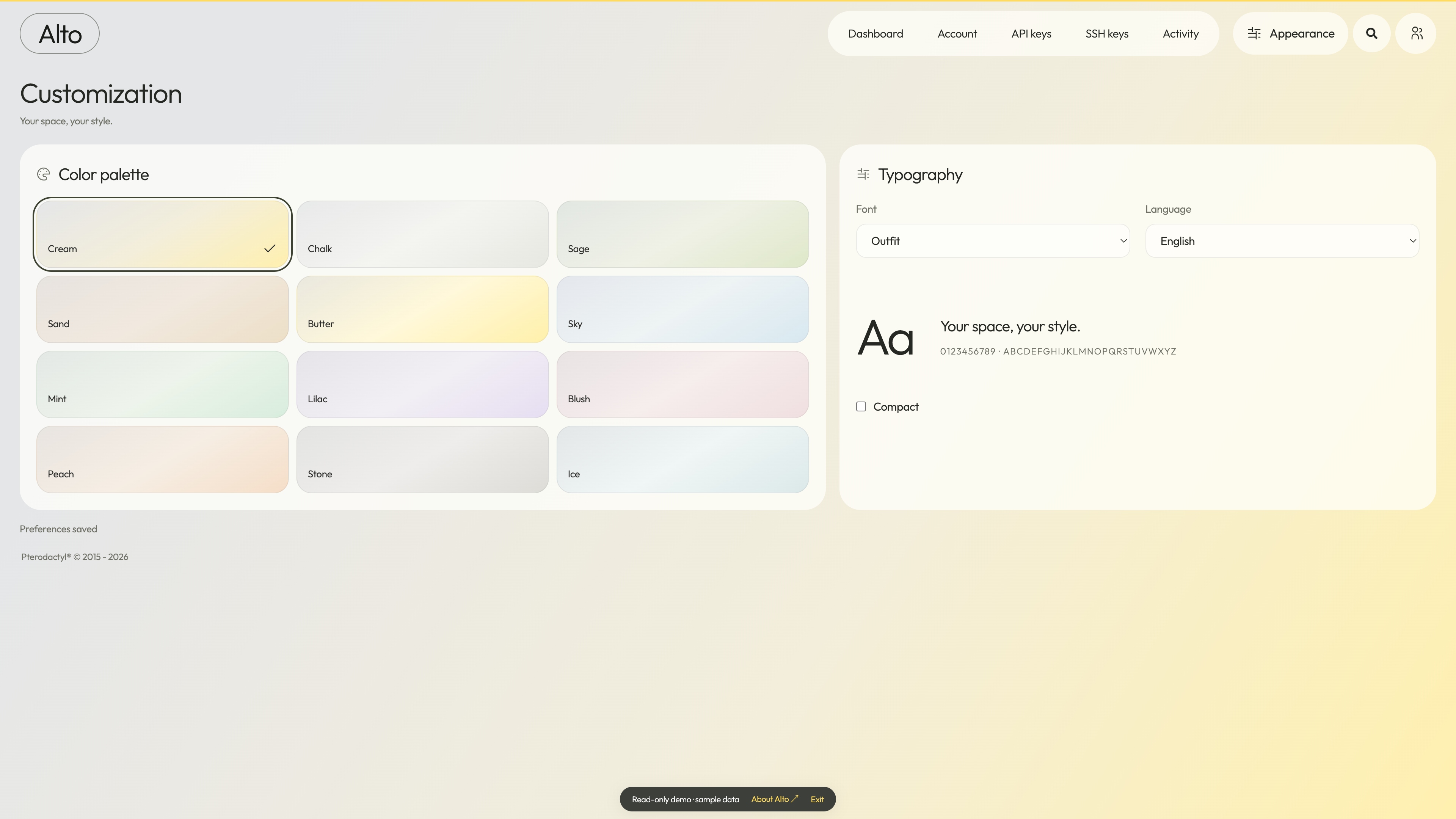 Alto — Appearance · sample data