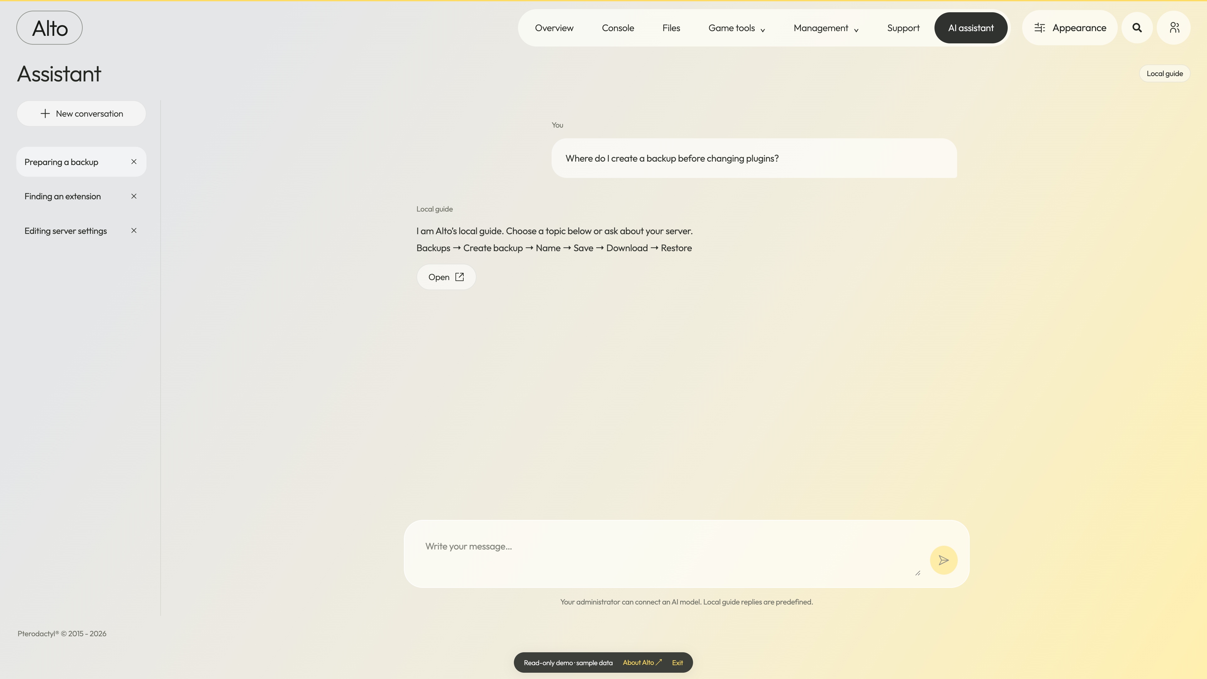 Alto — Assistant · sample data