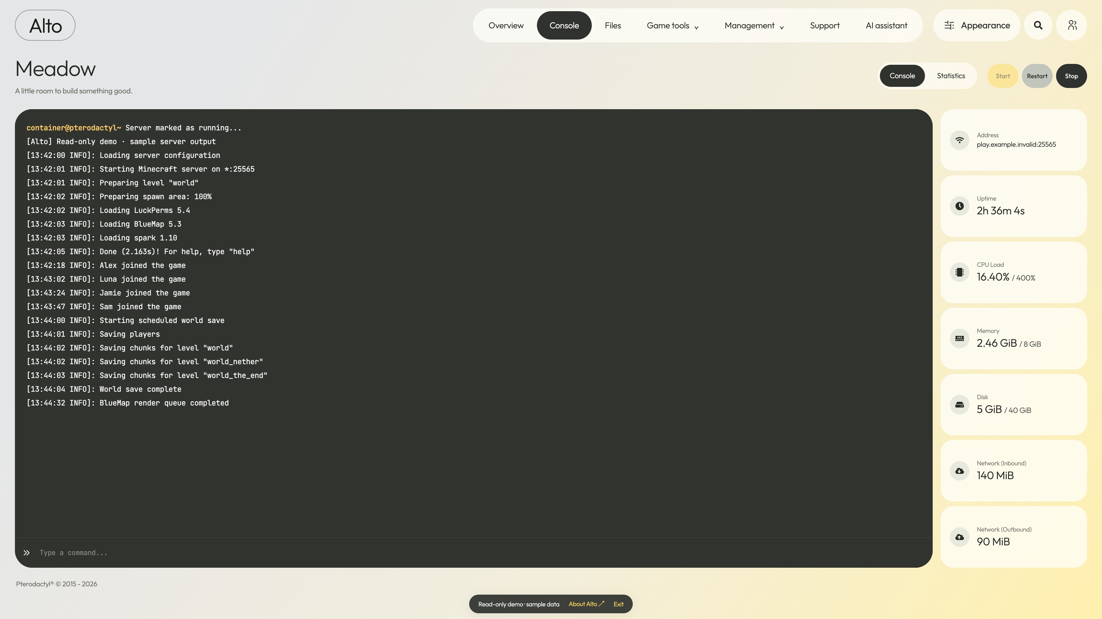 Alto — Console · sample data