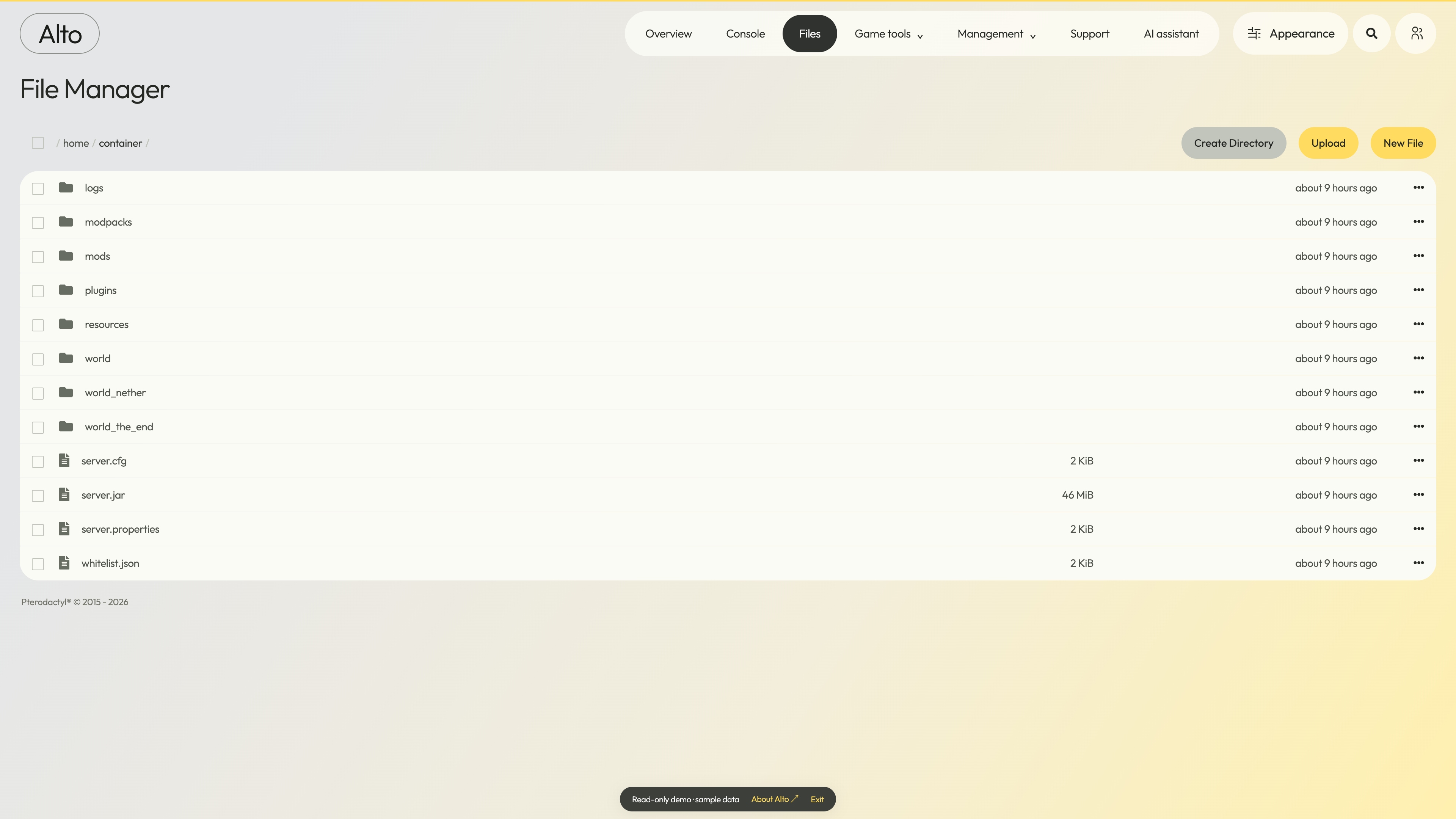 Alto — File browser · sample data