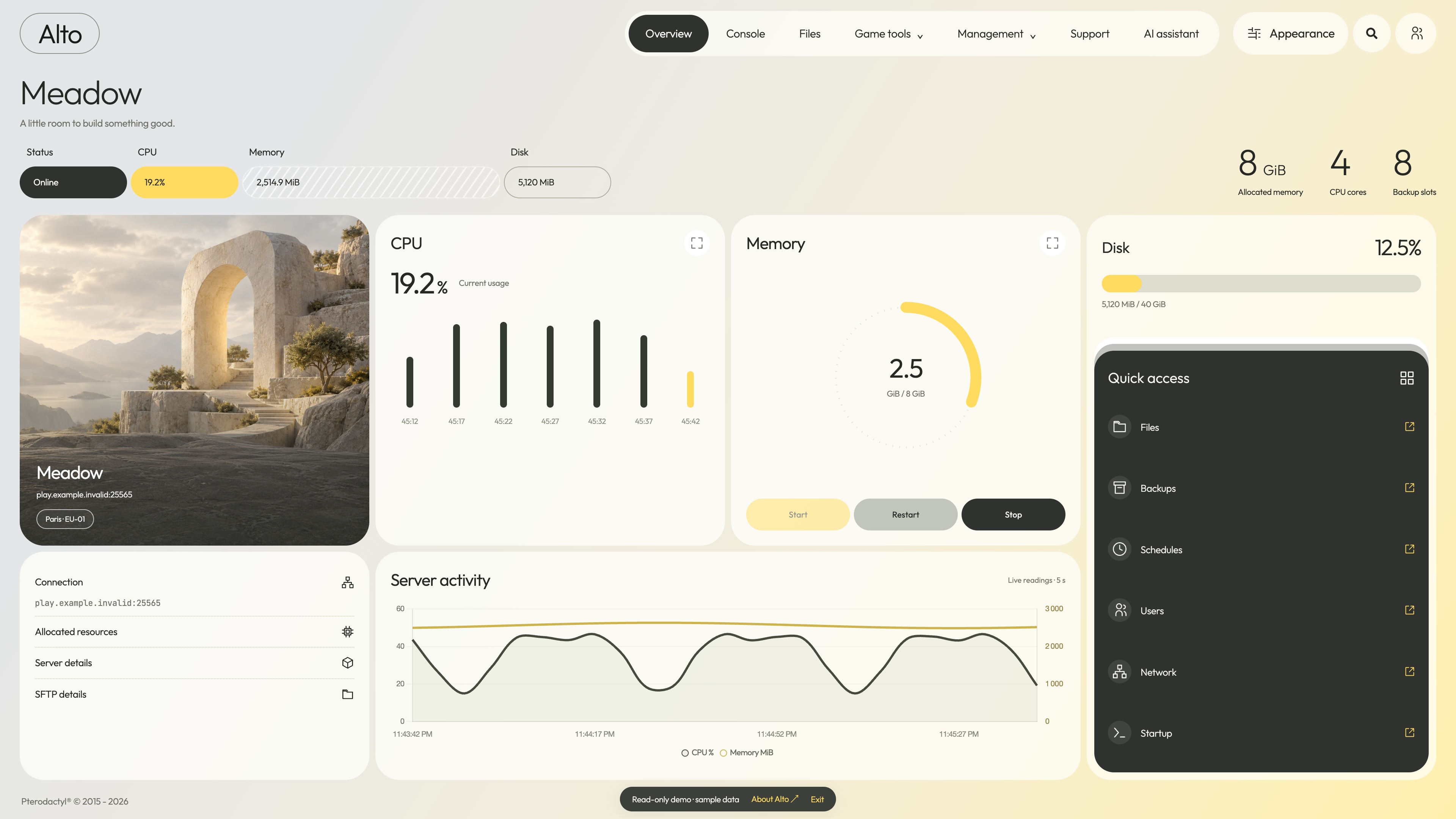 Alto — Overview · sample data