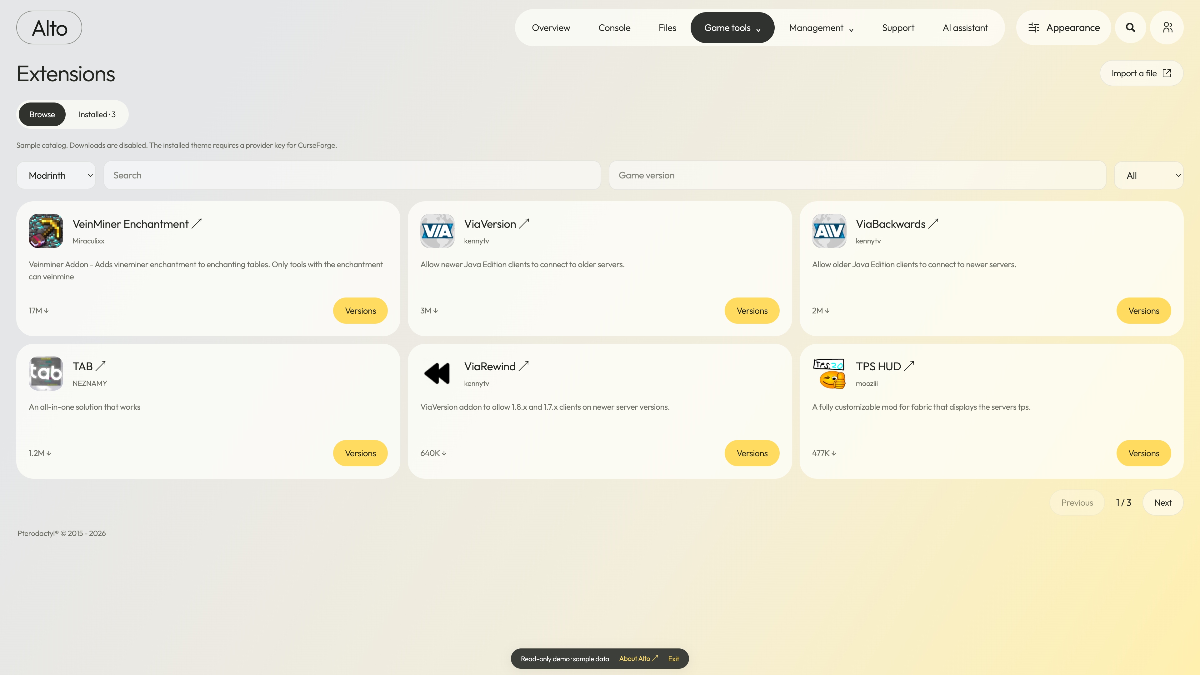 Alto — Plugins · sample data
