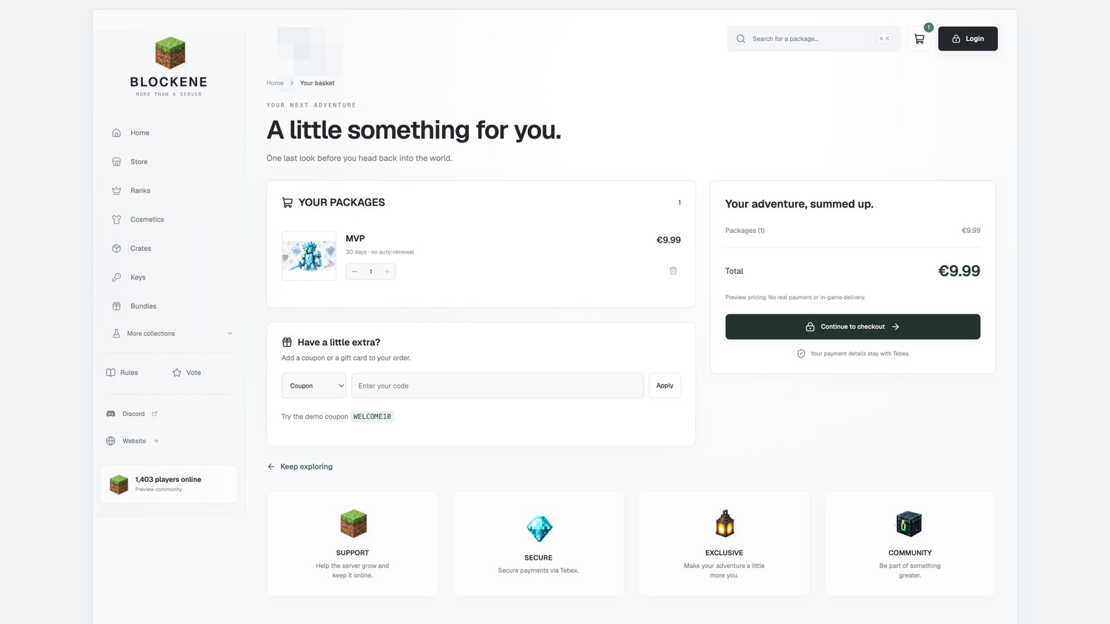 Your basket — actual Blockene interface with sample data