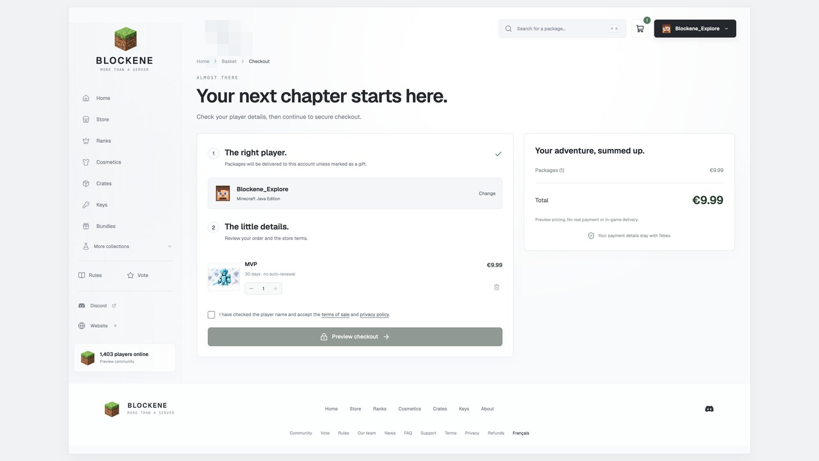 Checkout — actual Blockene interface with sample data