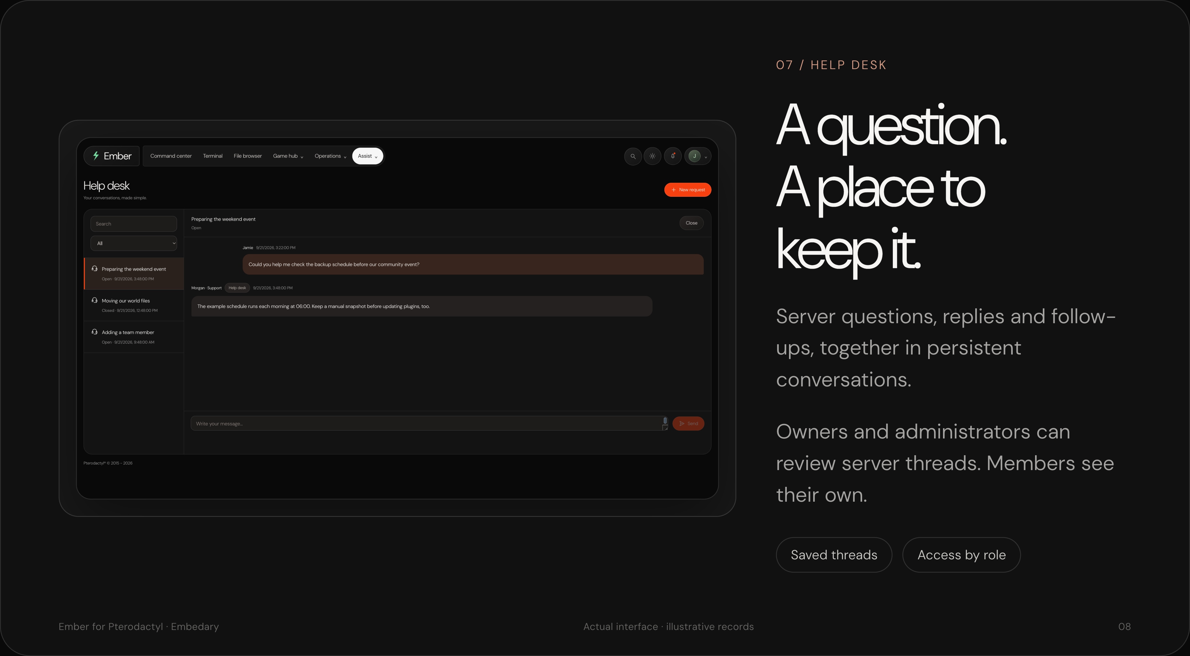 Ember server support threads and conversation workspace.
