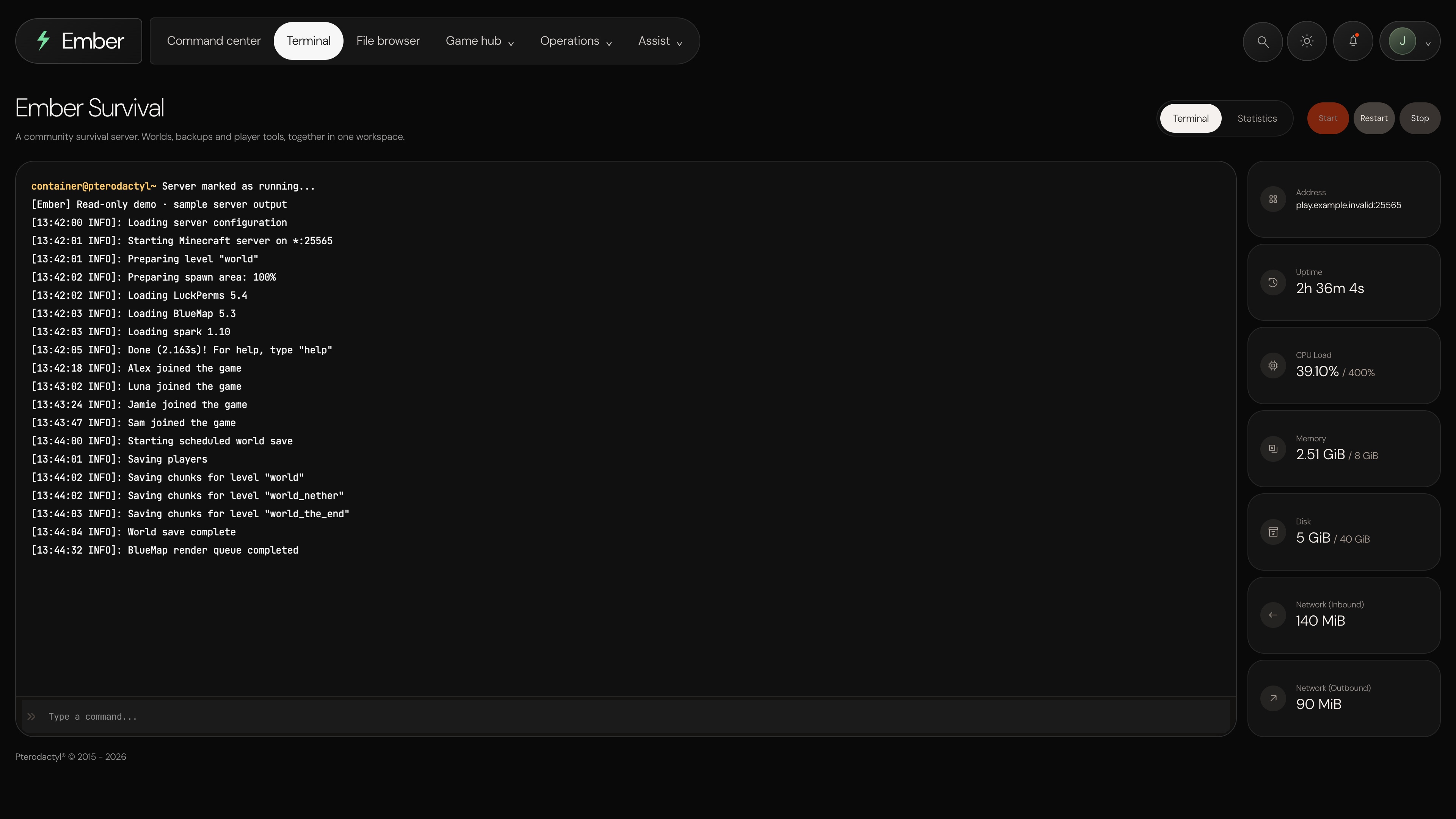 Ember — Terminal · sample data
