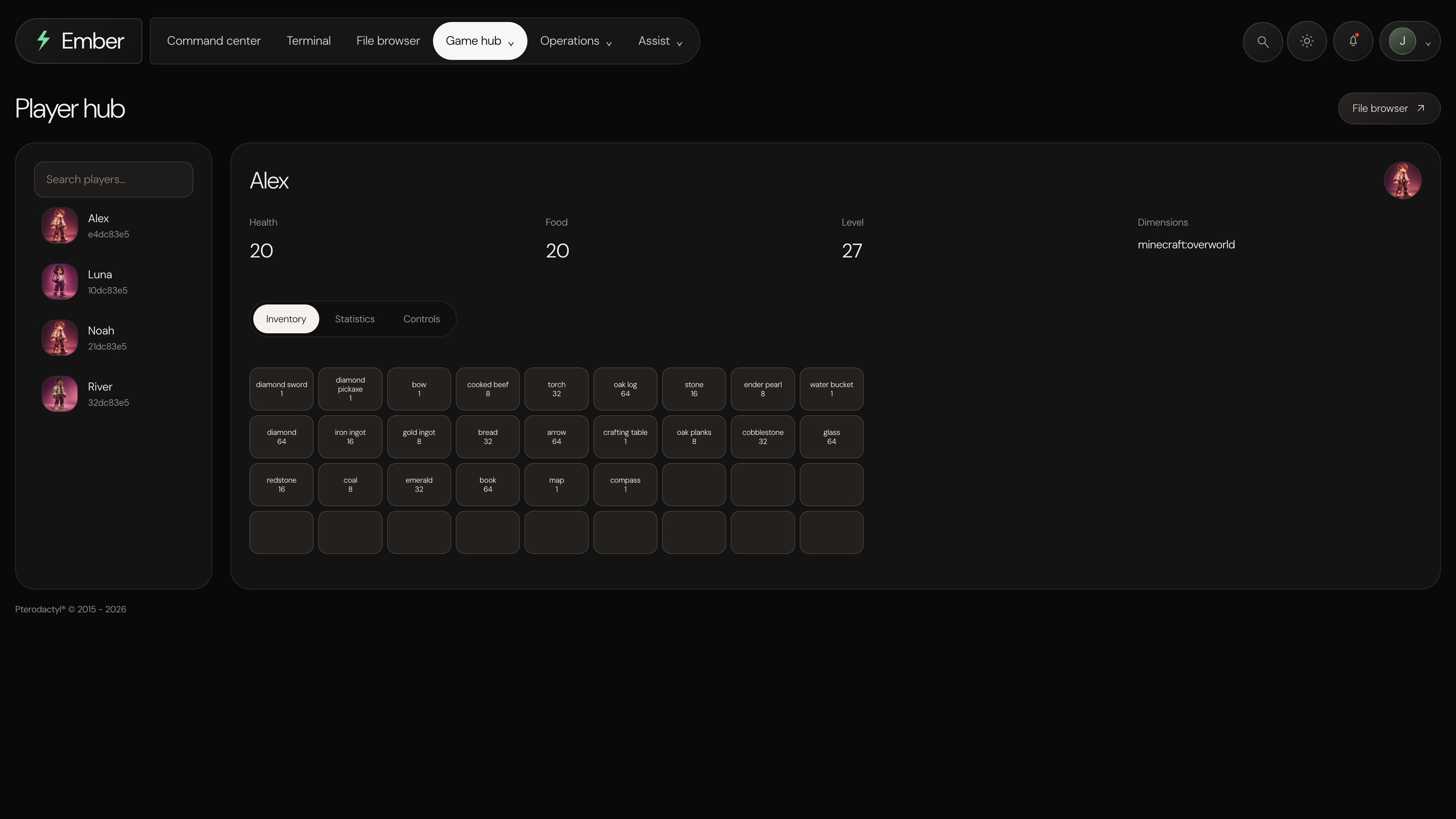 Ember — Player hub · sample data