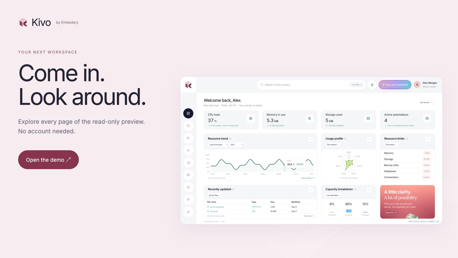 Open the Kivo read-only demo. No account needed.
