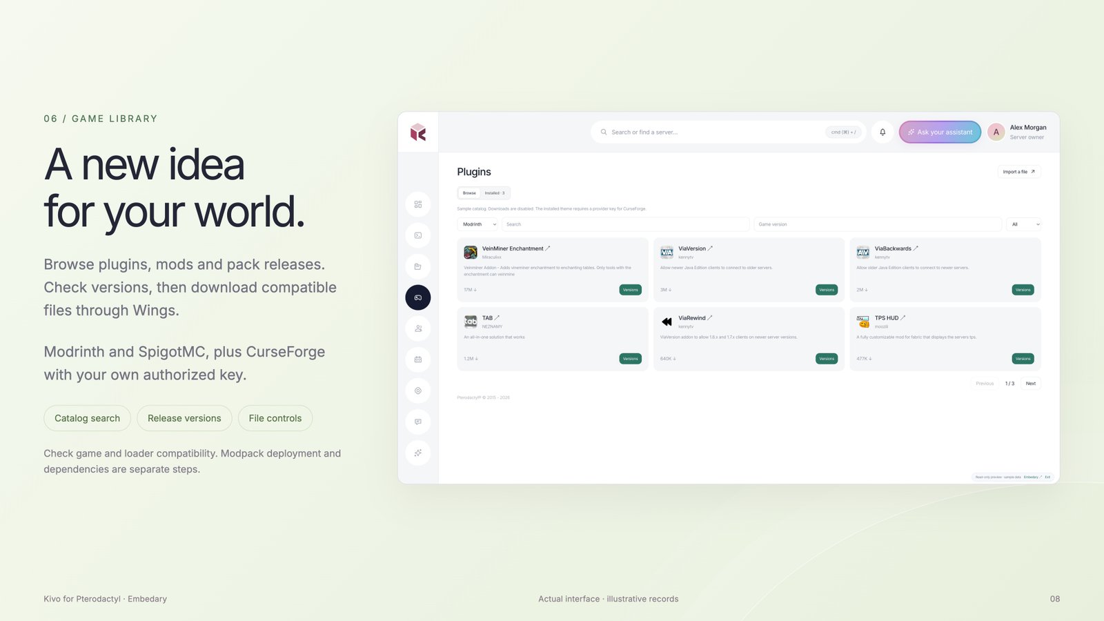 Kivo extension catalog with project cards and release controls.