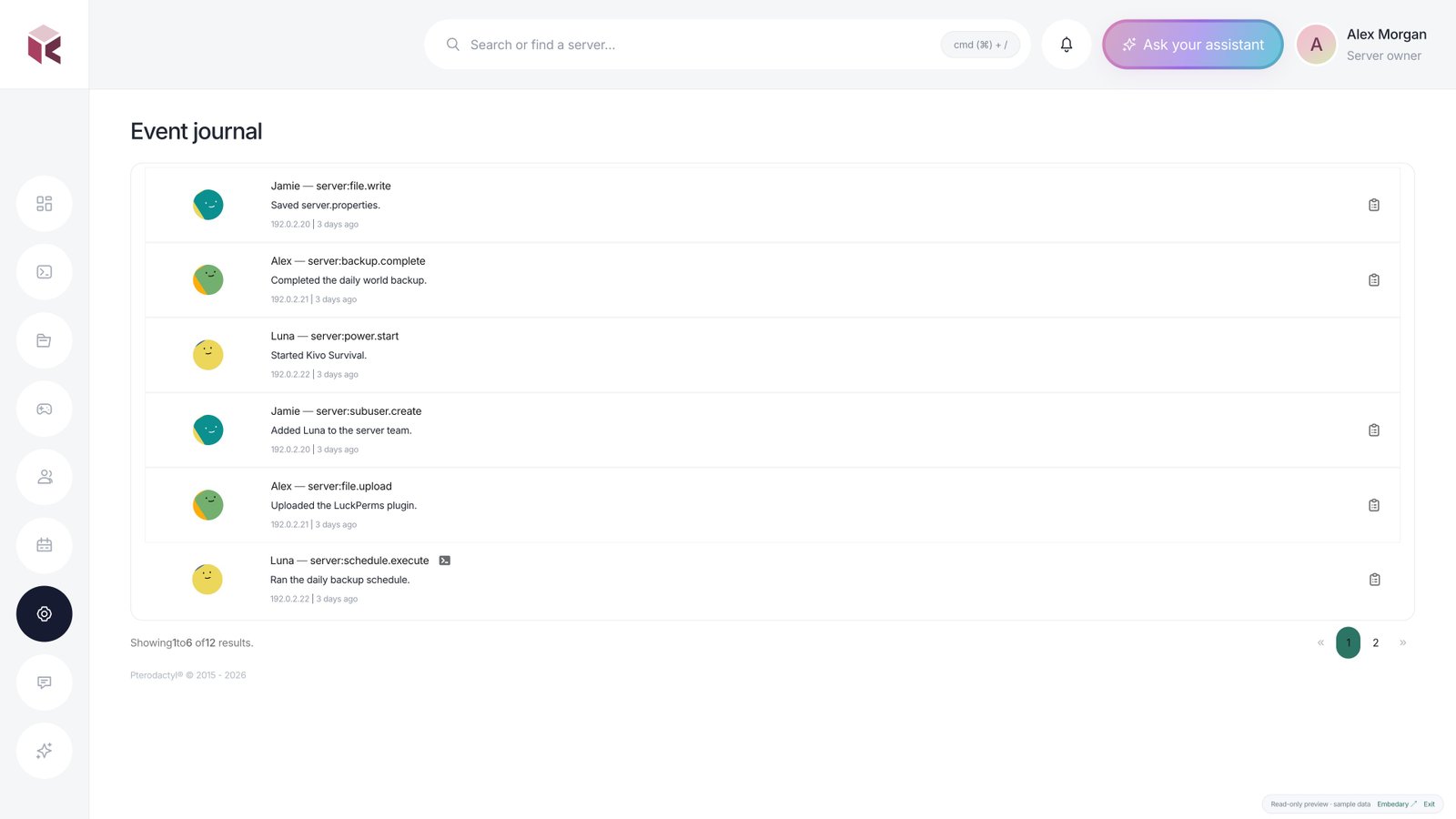 Kivo — Event journal · sample data