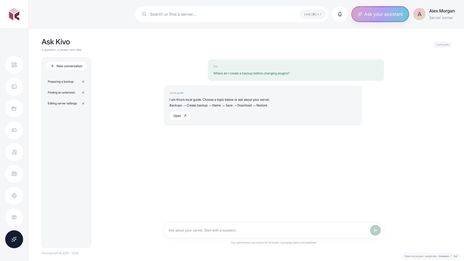 Kivo — Kivo assistant · sample data