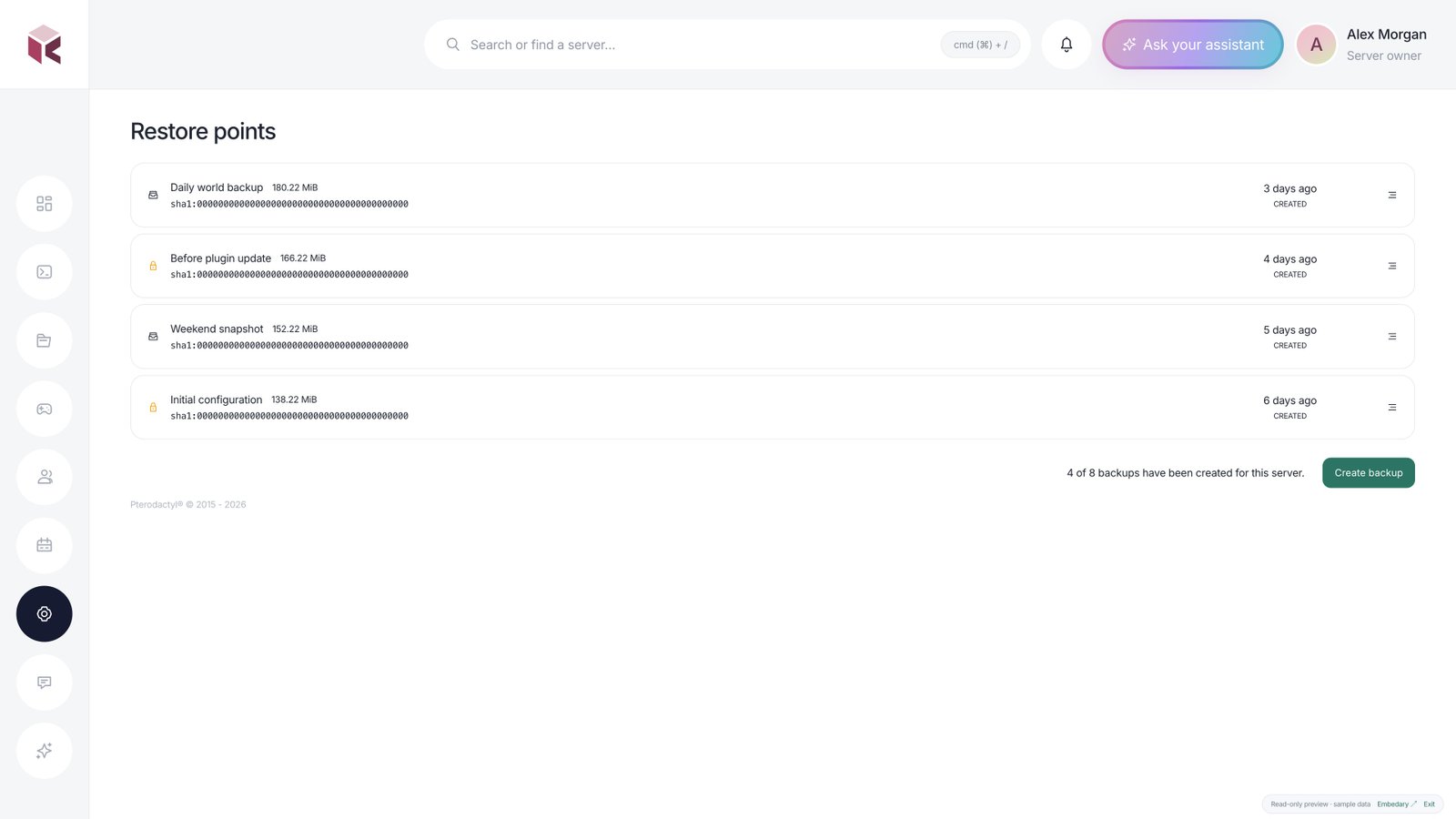 Kivo — Restore points · sample data