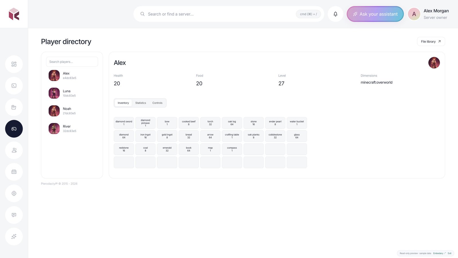 Kivo — Player workspace · sample data