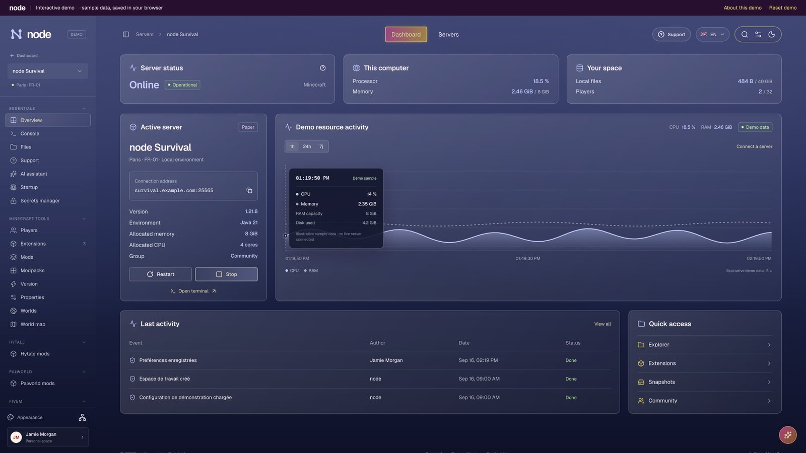Node server management design preview