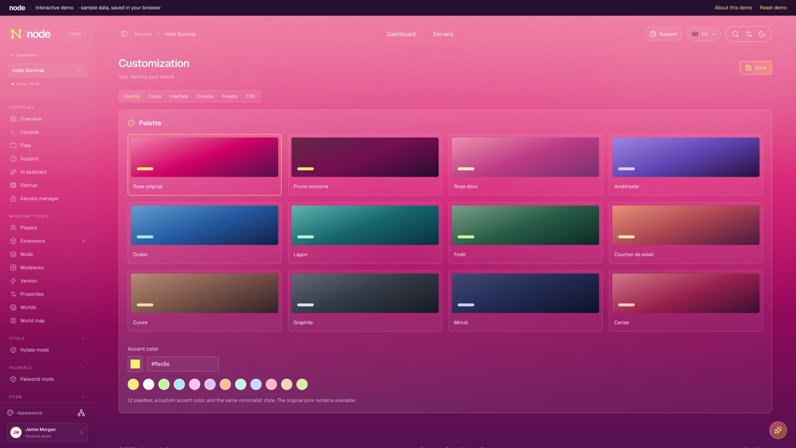 A selection of Node color palettes