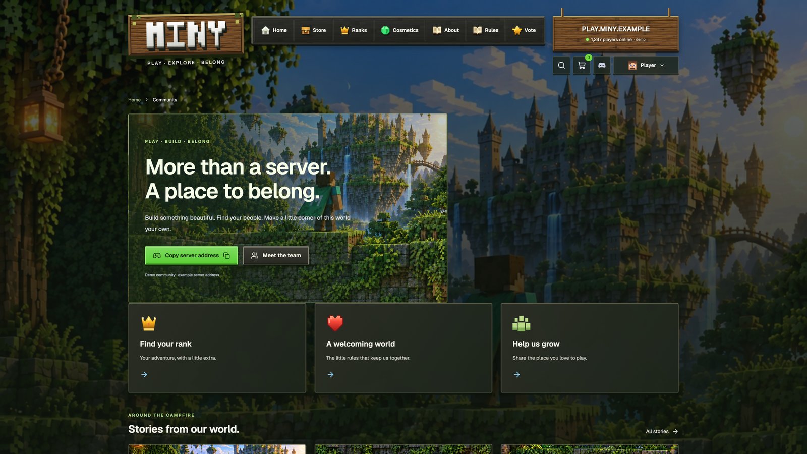 Community — actual Miny interface with sample data