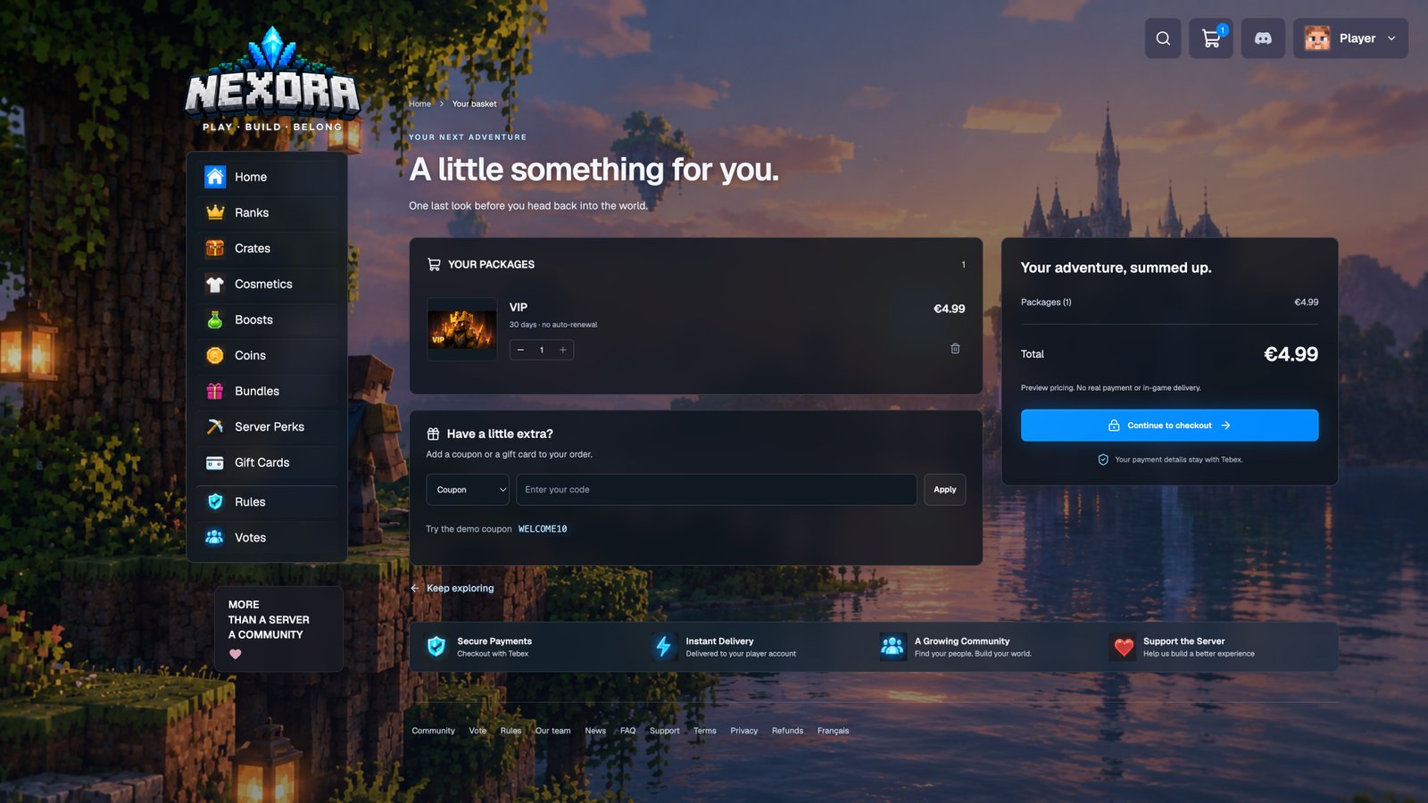 Your basket — actual Nexora interface with sample data