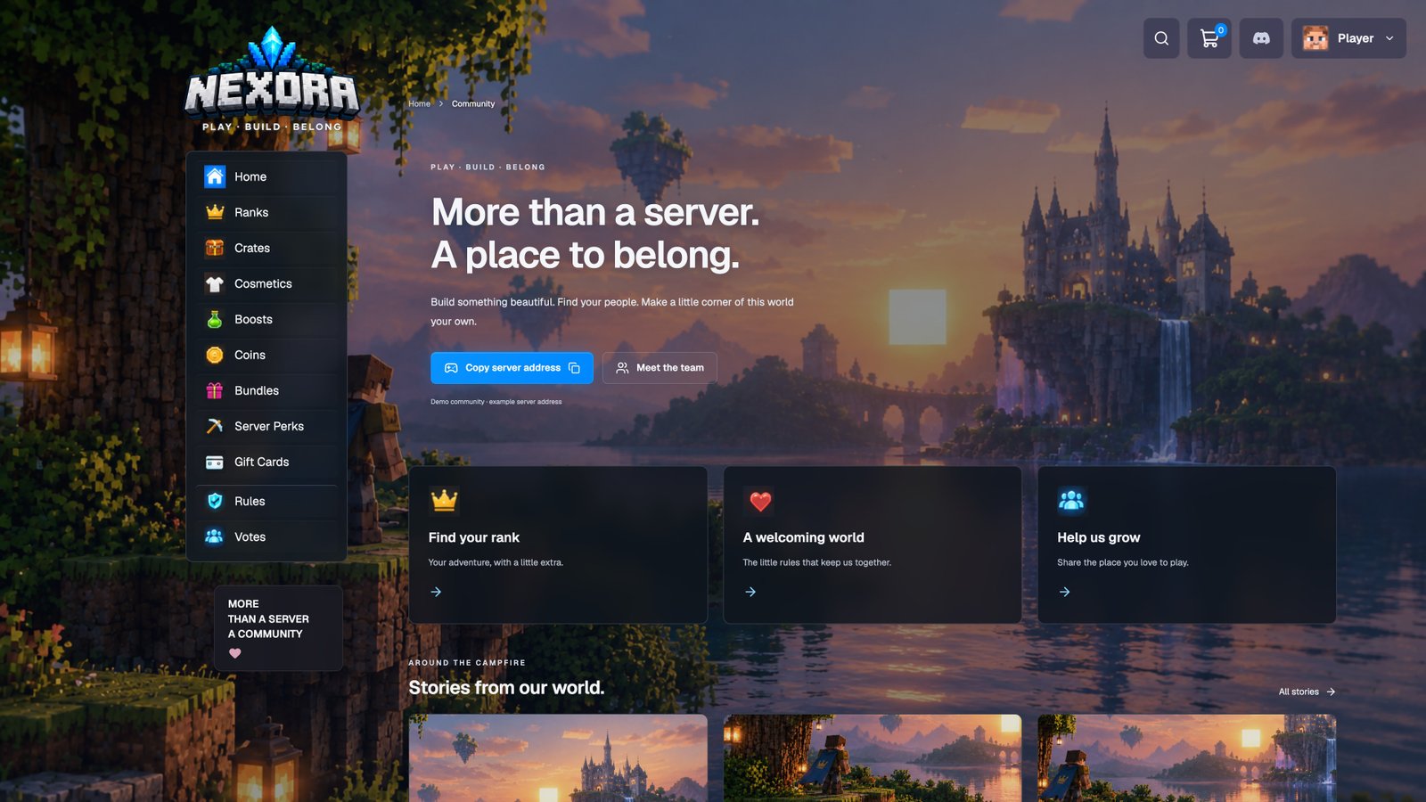 Community — actual Nexora interface with sample data
