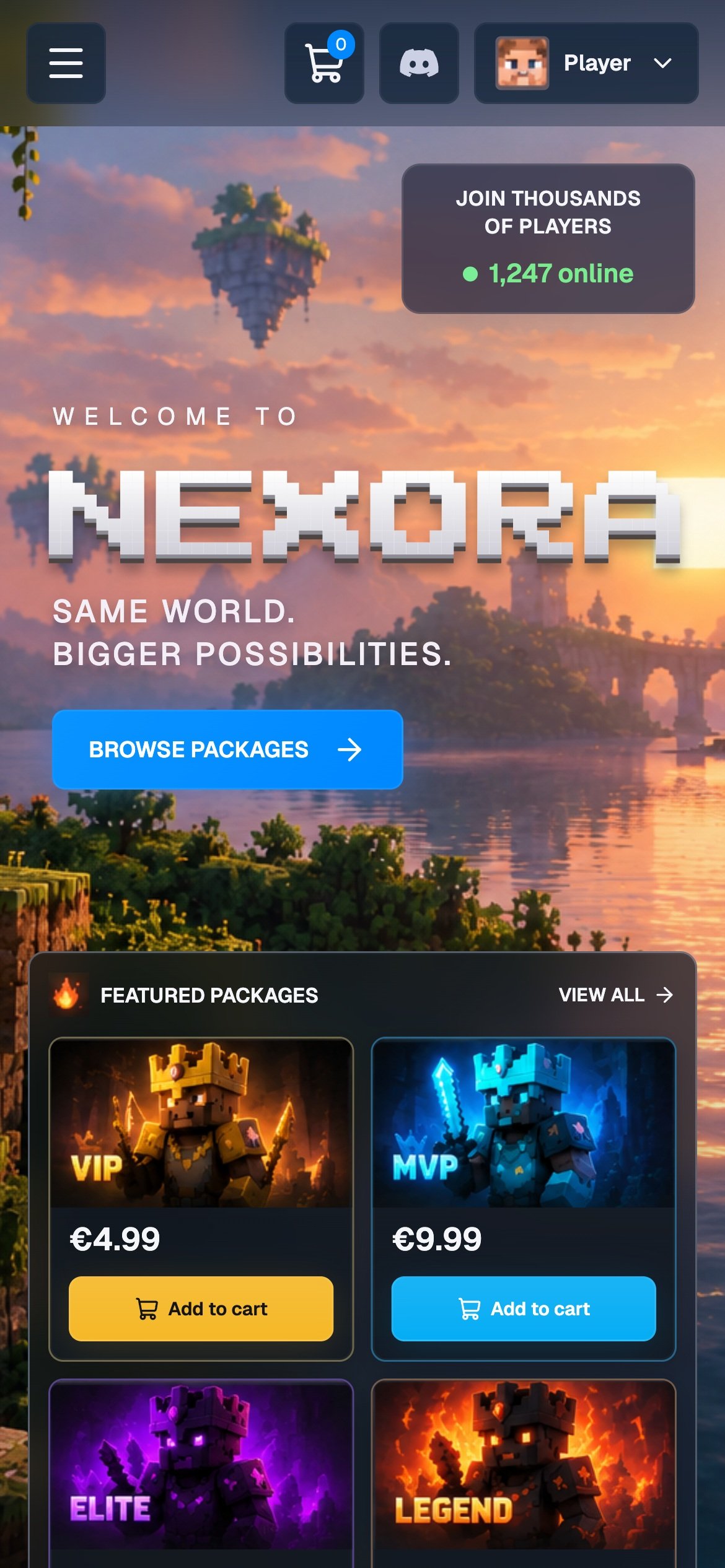 Mobile home — actual Nexora interface with sample data