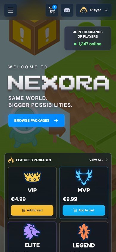 Nexora on mobile, homepage