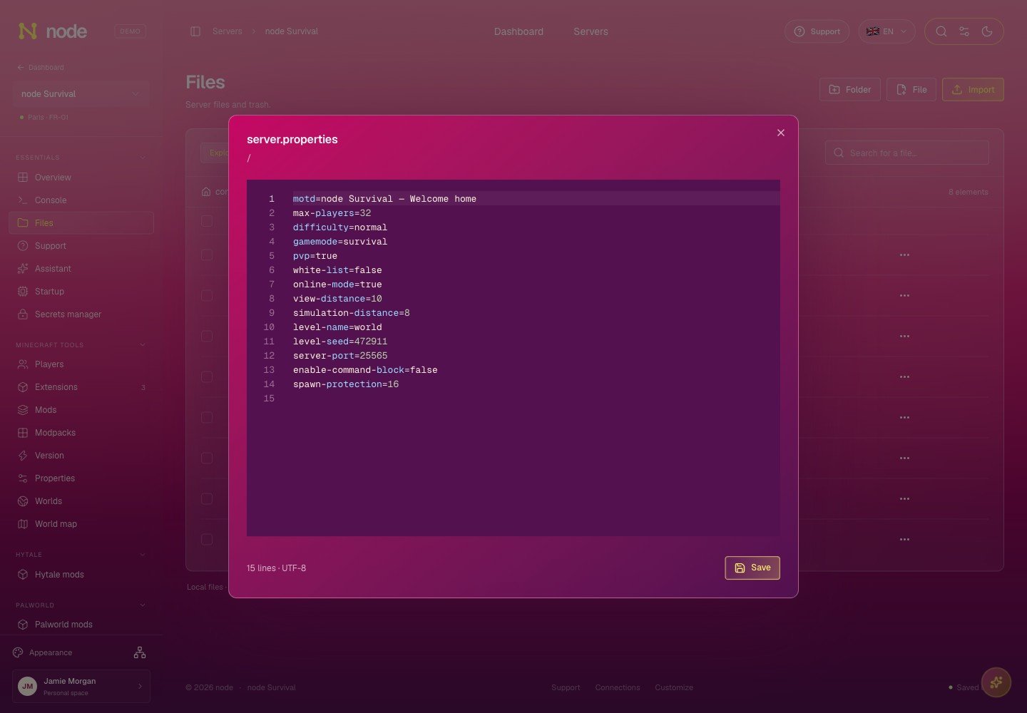 File editor — Node design preview with sample data