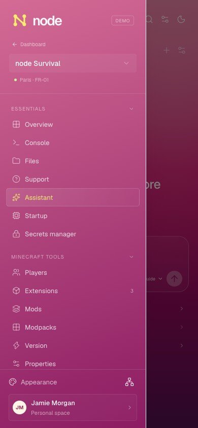 Mobile navigation — Node design preview with sample data