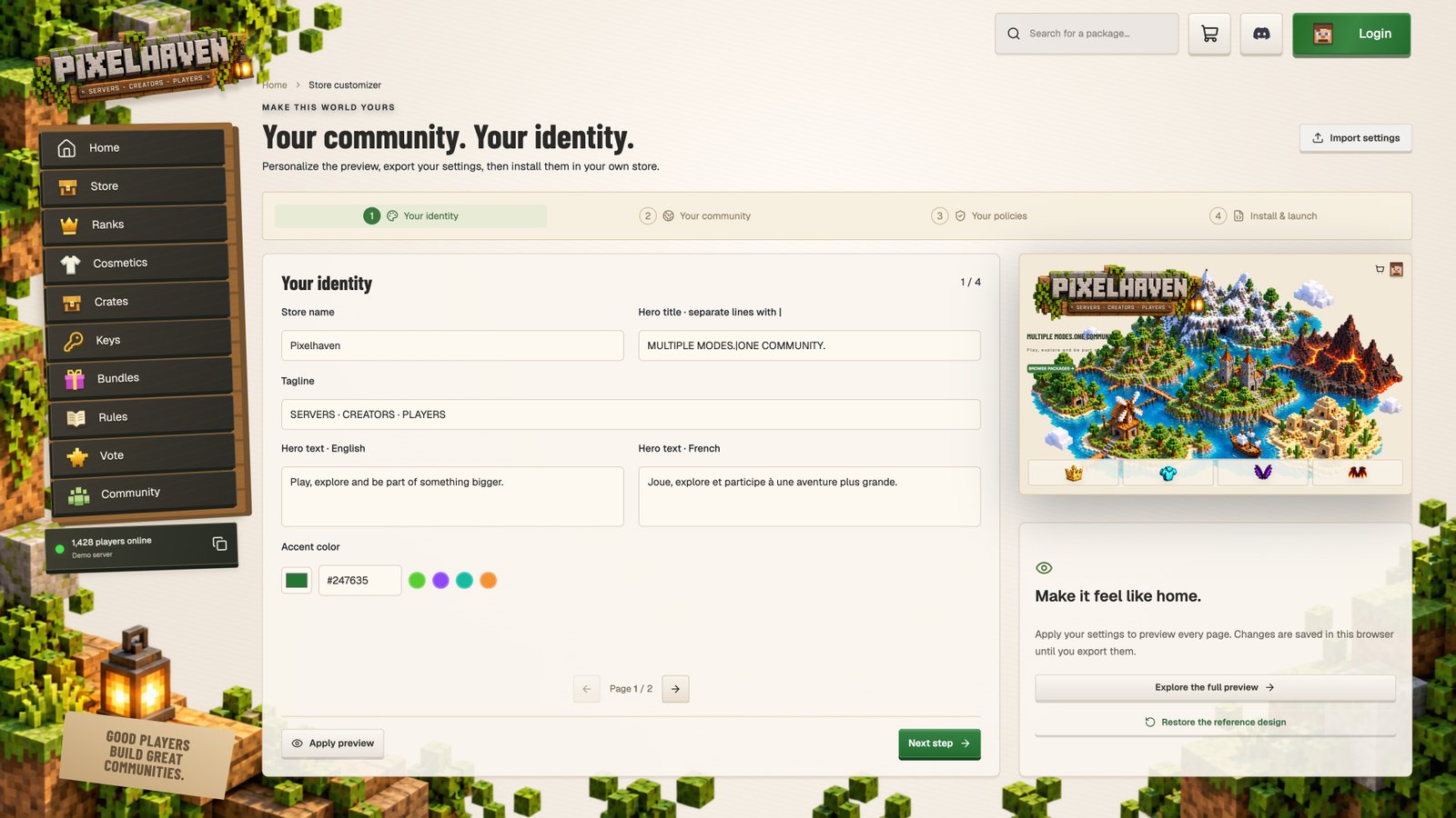 The Pixelhaven guided customization editor