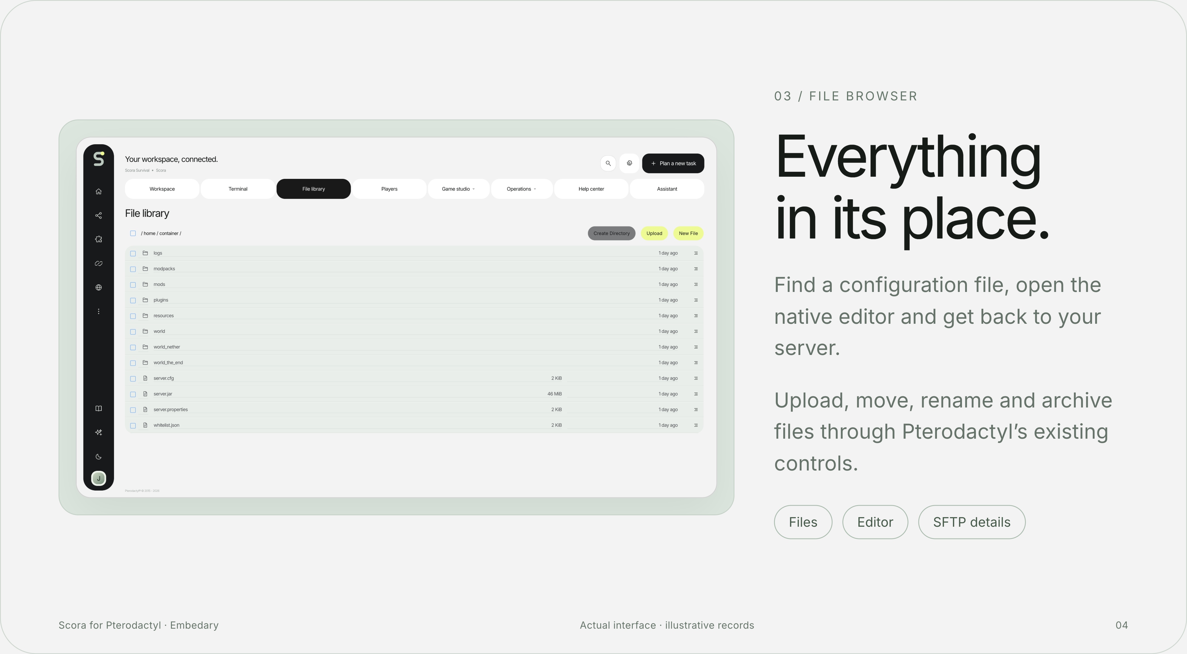 Scora file browser and native file operations.