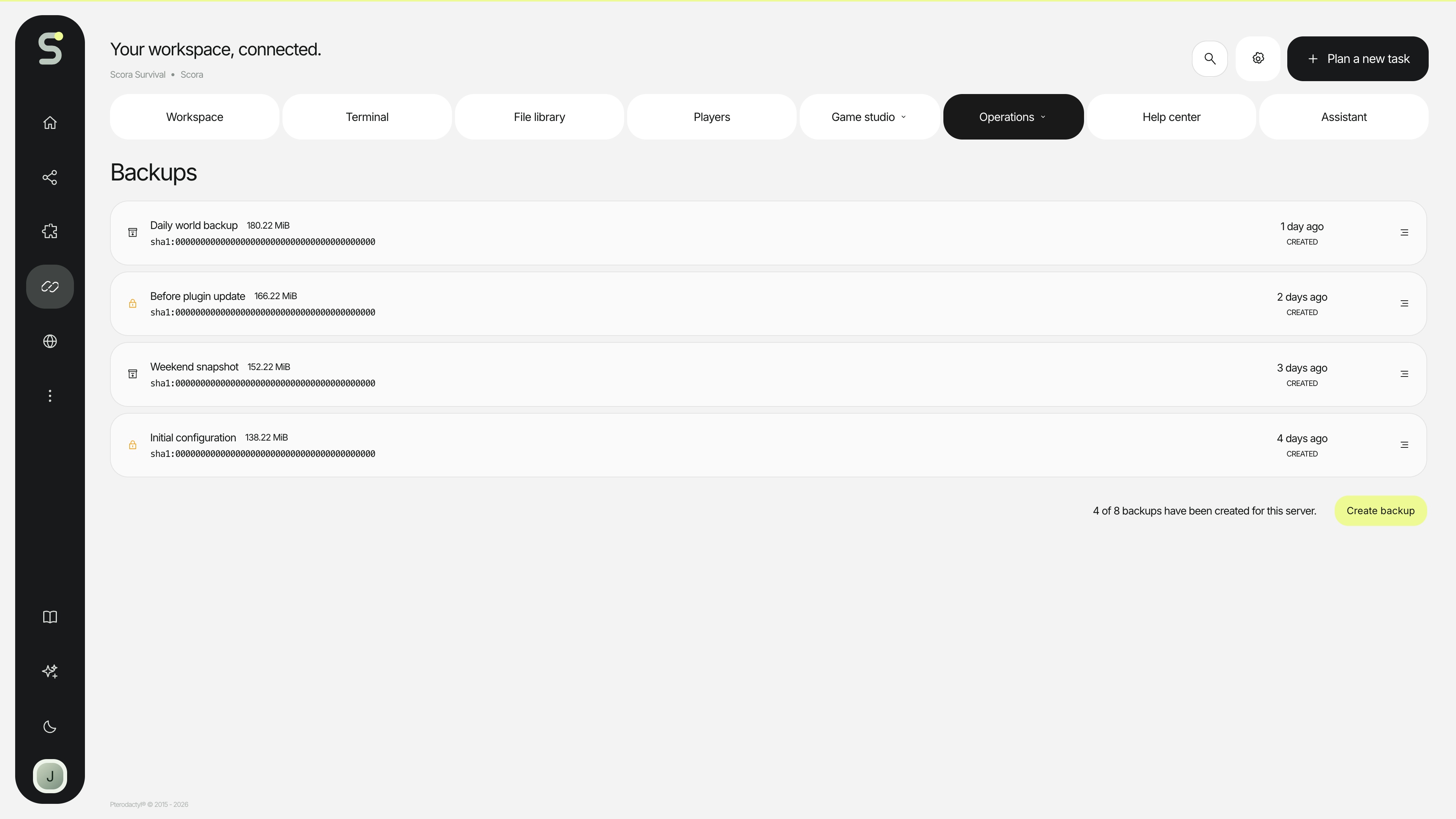 Scora — Backups · sample data