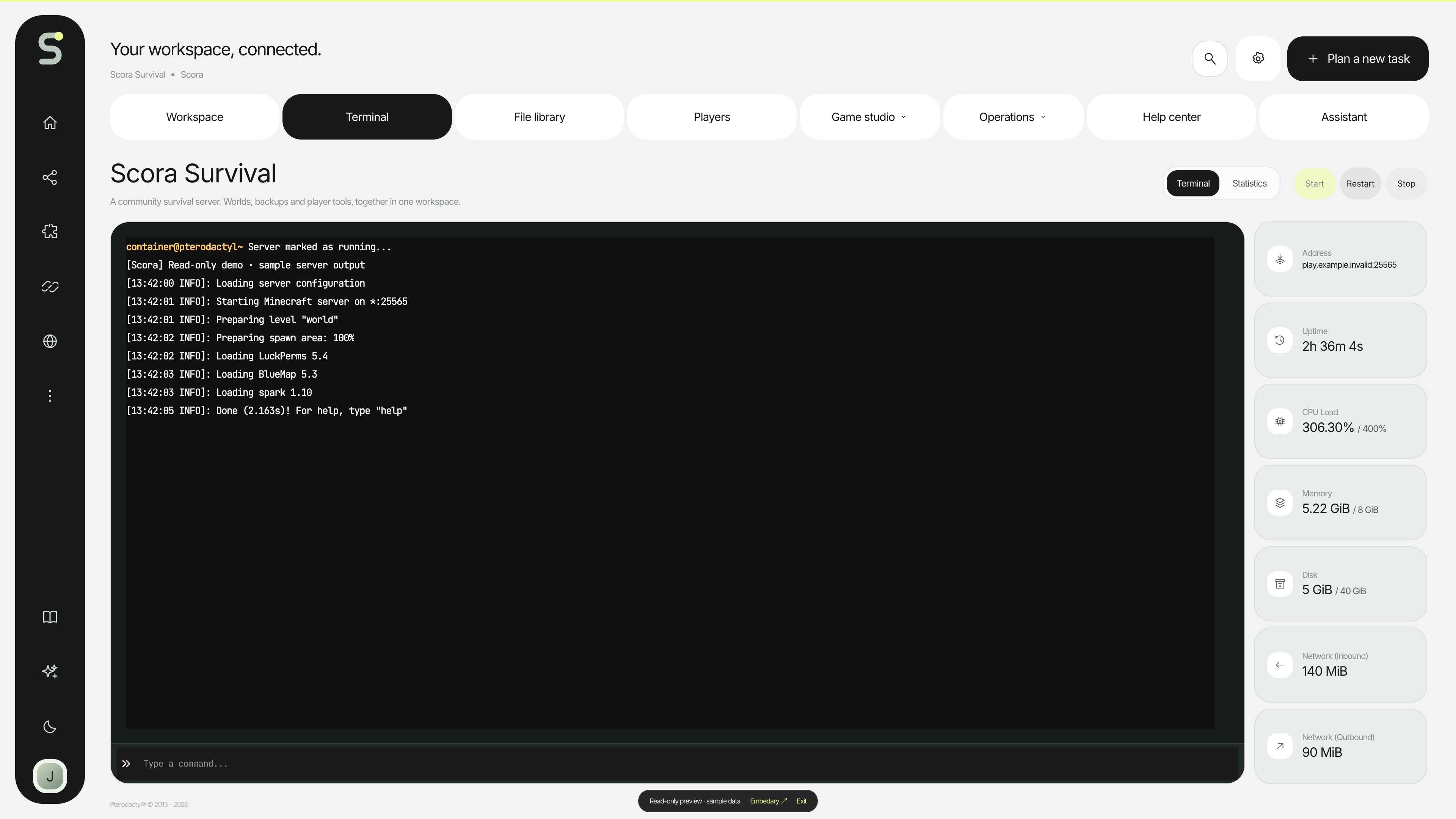 Scora — Terminal · sample data