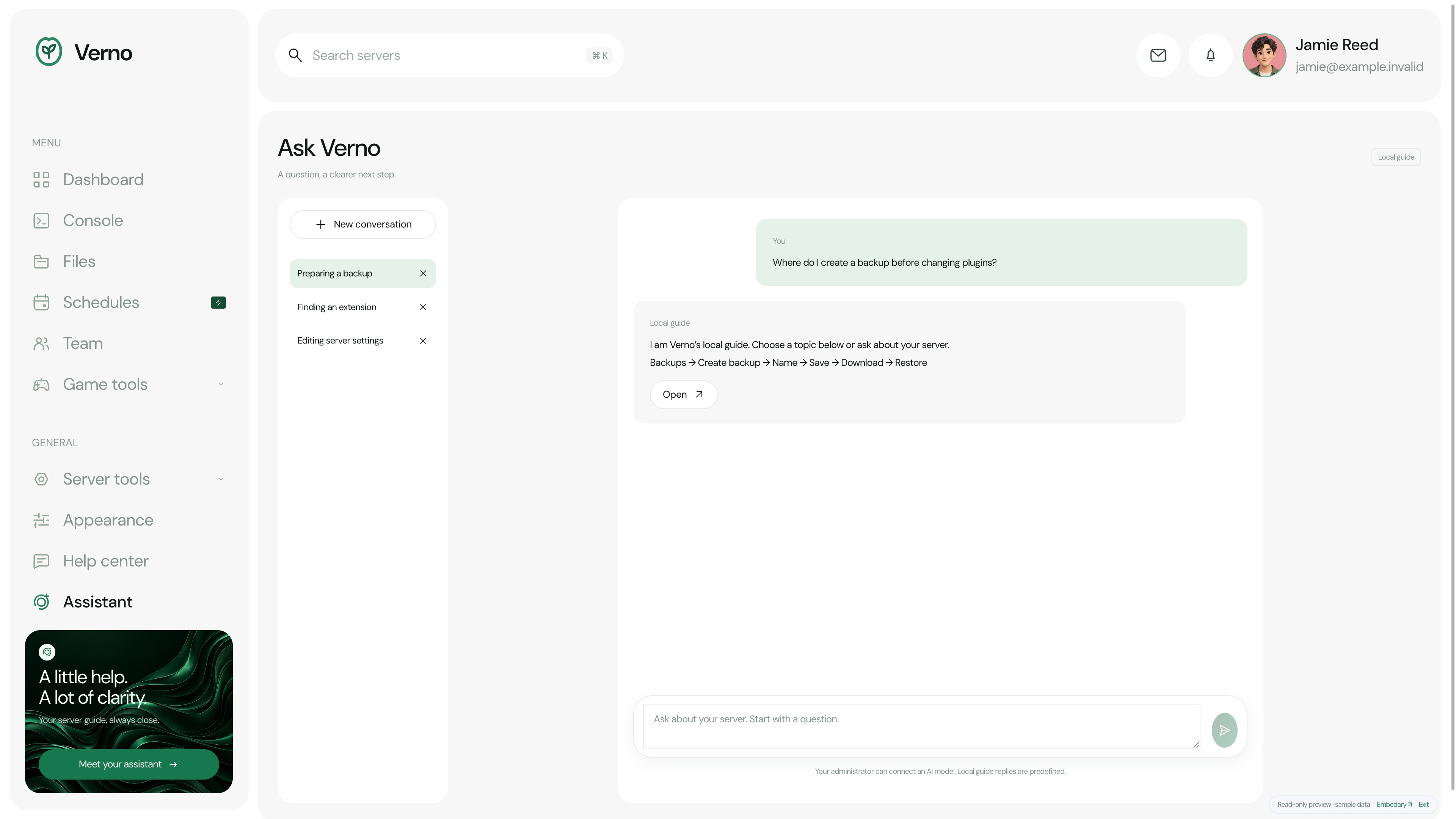 Verno — Verno assistant · sample data