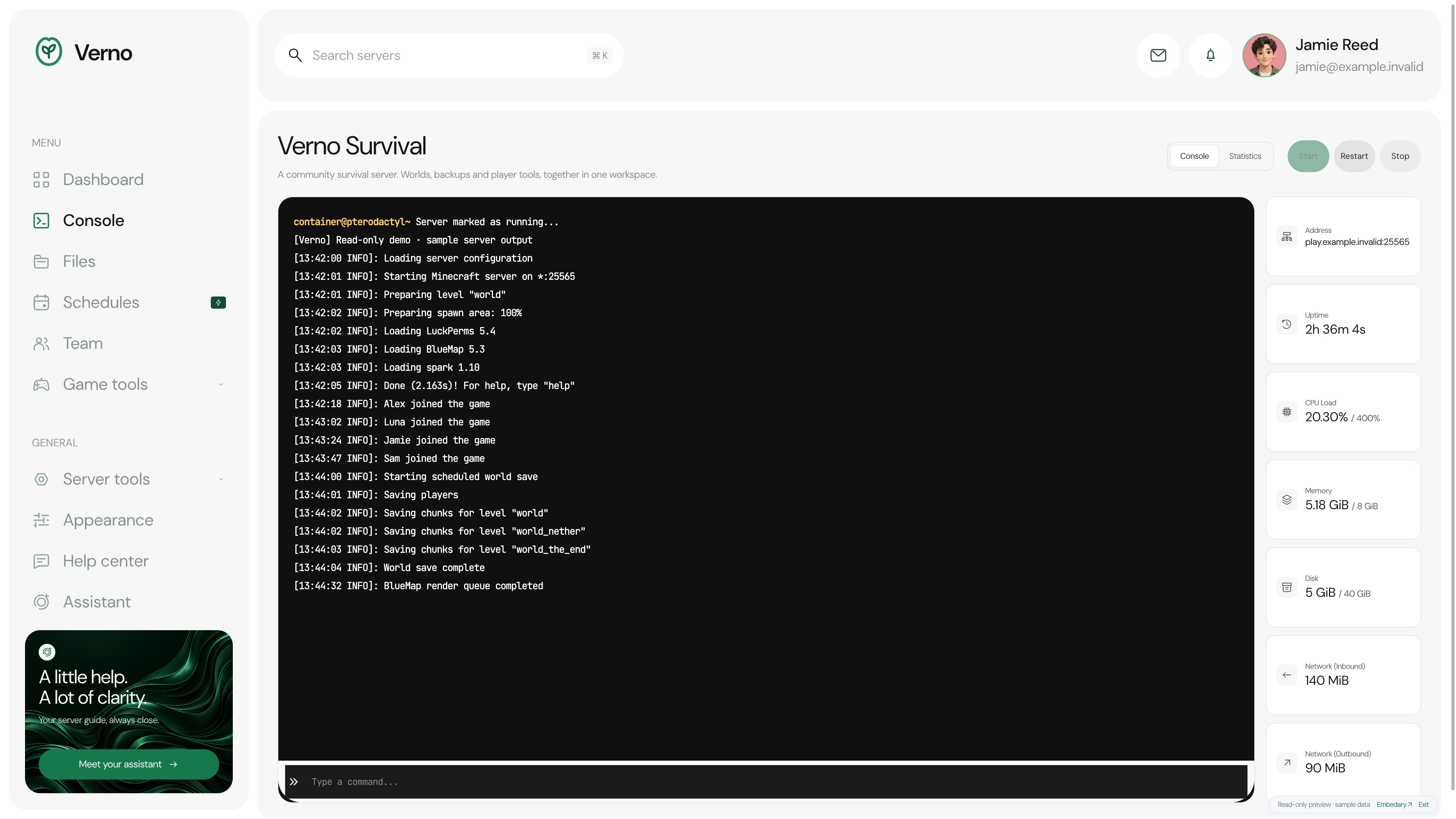 Verno — Console · sample data