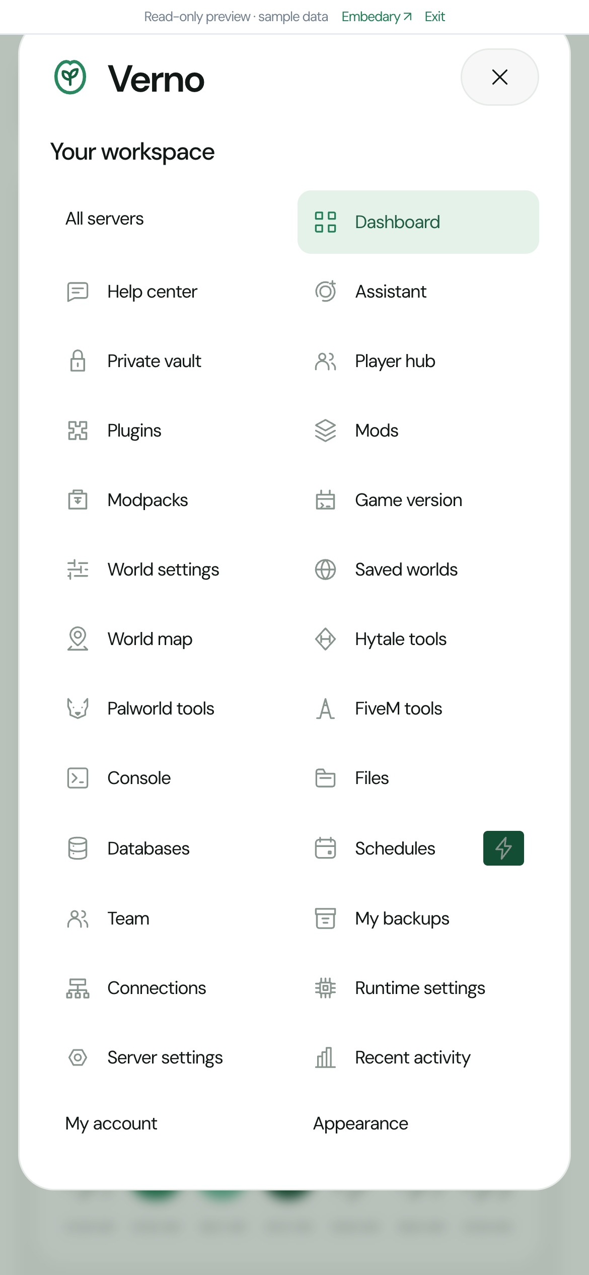 Verno mobile navigation drawer
