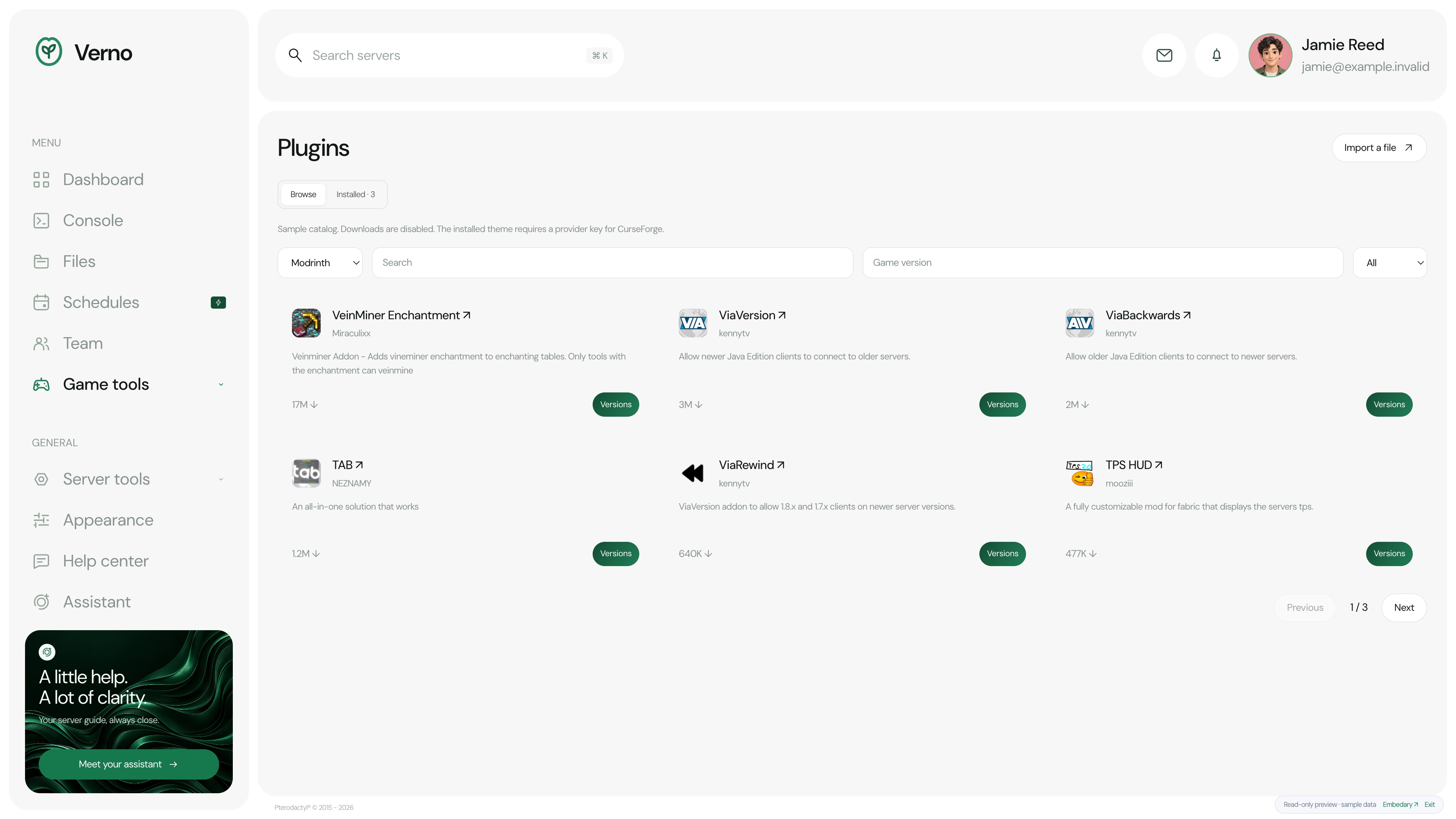 Verno — Plugins · sample data